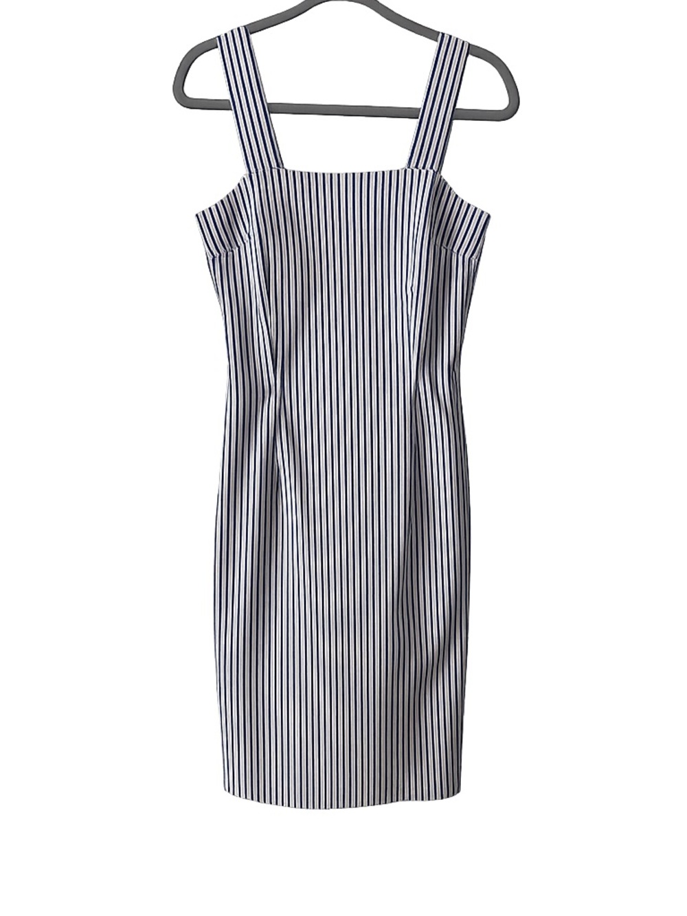 Alain Manoukian Striped Navy and White Midi Sheath Dress size 40/Us size 8-10.